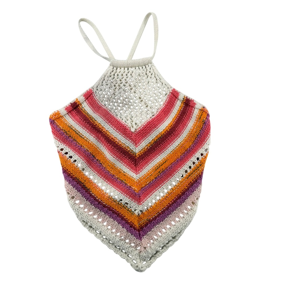 American Eagle Knit Halter Top Womens XS Striped Chevron Crochet Backless Boho